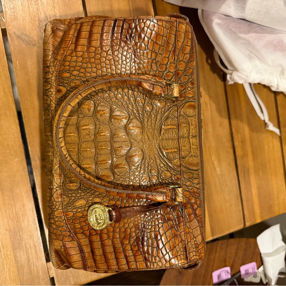 Luxurious Tan Crocodile Embossed Handbag Vintage Used